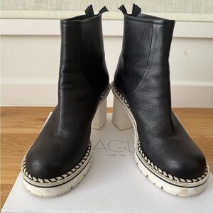 AGL Black Leather Heeled Boots with White Soles